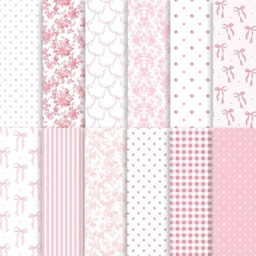Jifudaciko 24 Hojas de Papel para Scrapbook, Accesorios para Scrapbook y Journaling, Papel de Manualidades Rosa con Lazos Coqueta, Cintas, Flores, Papel de Manualidades Colorido DIY para Álbum de