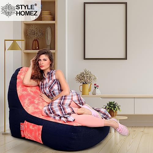 Image of Style Homez Urban Design Denim Canvas Abstract Printed Chair Bean Bag XXL Size Filled with Beans Fillers