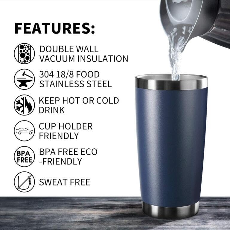 20 oz Stainless Steel Insulated Tumbler with Lid – Leakproof Travel Mug for Coffee, Tea, Water – Double Wall, BPA-Free, Hot & Cold - Image 2