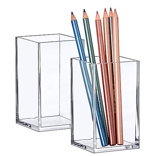 Image of Amazing Abby - Penelope - 2-Pack Pen Holder, Acrylic Pen Holder, Clear Plastic Organizer for Office Supplies, Perfect Office Desktop Storage Solution for Pencils, Pens, Markers, Scissors, and More