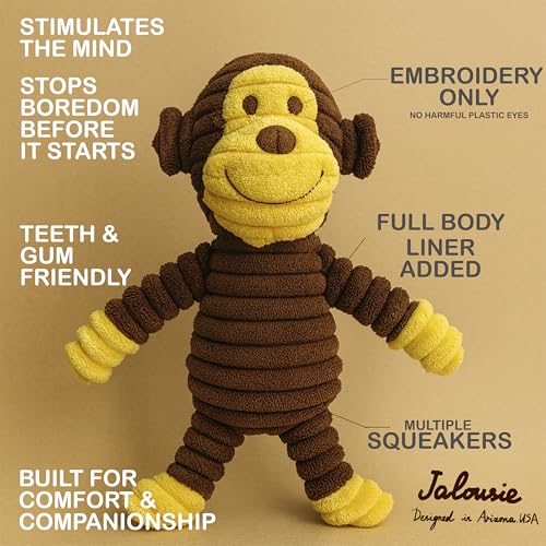 Jalousie Plush Toys Assortment Value Bundle Puppy Pet Mutt Squeak Toy for Medium Large Dogs (5 Pack Corduroy) - Image 5