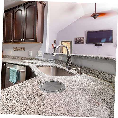 Image of Recessed Counter Top Cover 8.26 Inch Flush Trash can Lid Stainless Steel Built-in Flap Garbage can Cover for Kitchen Bathroom Office