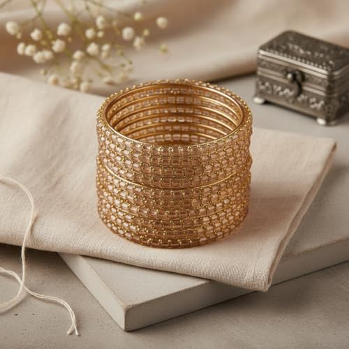 Image of SUNDRAM Raindrop Glass Bangles Set for Women & Girls, Transparent Crystal Kanch Ki Chudi for Wedding & Party, Set of 12