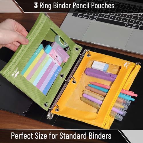 Image of Mr. Pen- Pencil Pouch for 3 Ring Binder, 2 Pack, 10 inchx6.75 inch, Smooth Zipper | Clear Window, Large Capacity Pencil Case with 3 Reinforced Grommets for School, Office, Supplies Storage | Clear Window, Large Capacity Pencil Case with 3 Reinforced Grommets for School, Office, Supplies Storage