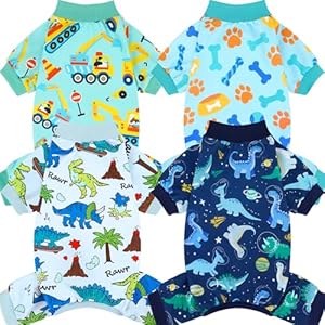XPUDAC 4 Pack Dog Pajamas for Small Medium Sized Doggie Comfy Strechy Dog Pjs for Boy Puppy Clothes Cat Onesies Pet Outfits, S