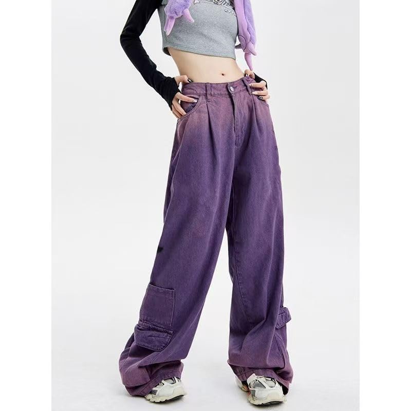 NCDUANSAN Harajuku American Retro Star Print Jeans with a Spicy Girl Design, Loose Personalized Straight Leg Wide Leg Jeans4