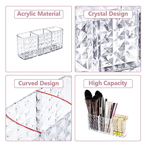 Ubitree Cosmetic Organiser, 3 Compartments Crystal Makeup Brush Holder for Eyeliners Lipstick, Mascara - Image 4