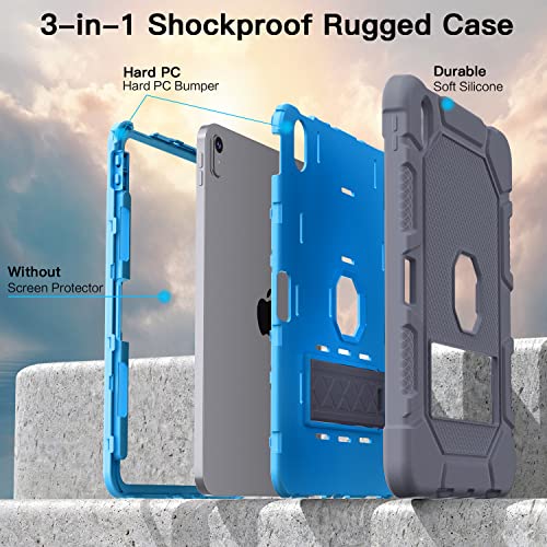 Image of Azzsy Case for iPad (A16) 11th Generation 11 Inch 2025 / iPad 10th Generation 10.9 Inch 2022, [Built-in Pencil Holder] Heavy Duty Shockproof Rugged Protective Case, Gray+Blue