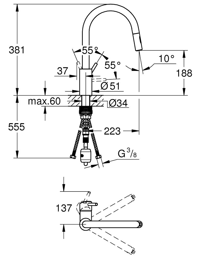 Grohe Rubinetto Miscelatore Monocomando per Lavello, Grigio (Satinato), Alta Pressione 31483DC2