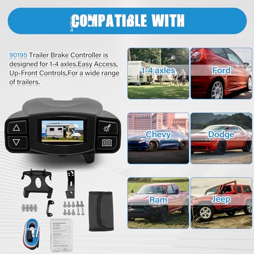 90195 Electric Trailer Brake Controller,P3 Electronic Brake Control with Wiring Harness Compatible with Silverado/Ram/Tacoma,Replace for Tekonsha P3 Brake Controller,F150 Truck Brake Controller