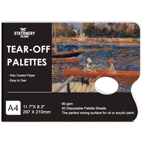 STATIONERY ISLAND A4 Tear Off Palette - 50 Sheets Disposable Palette Paper with Thumb Hole, Paint Palettes Pad for Oil, Acrylic & Watercolour Painting