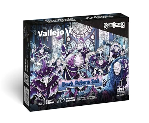 Vallejo - Squidmar Edition Dark Future Paint Set | High-Coverage Formula | Game and Model Color Ranges Assortment | Exclusive Miniature Included & Video Tutorial | 12 Bottles x 18 ml. (0.60 fl.oz.)