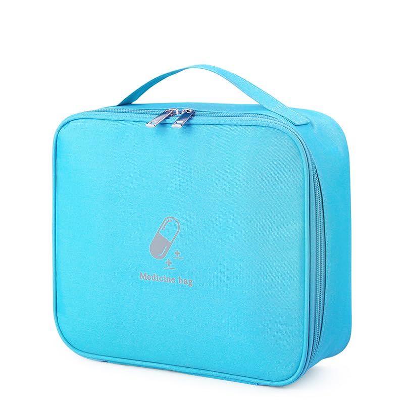 Image of Large First Aid Bag Empty, Portable Travel Pill Bag Double Zipper First Aid Pouch with Handle for Family Outdoors Hiking Camping Car Office Workplace (Blue)