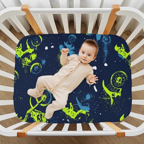 Image of Vintage Motocross Dirt Bike Crib Sheets Soft Breathable Fitted Baby Crib Sheets Mattress Cover for Girls Boys, 52 inch x 28 inch x 9 inch