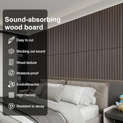 Image of Wood Panels for Wall Acoustic Slat Wall Panels 2-Piece 47.2 inchx23.6 inch 3D Fluted Sound Absorbing Panel for Interior Wall Decor and Ceiling - Dark Walnut