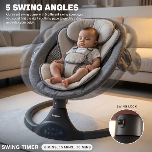 Image of Baybee Electric Baby Swing with Adjustable Speed & Soothing Music | Baby Relaxing Swing Jhula with Mosquito Net, Safety Belt & Removable Toy | Rocking Function Cradle for New Born Babies (Black)