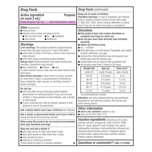 Image of Amazon Basic Care Children's Acetaminophen 160 mg per 5 mL Oral Suspension, Grape Flavor, Pain Reliever and Fever Reducer, 4 fl oz