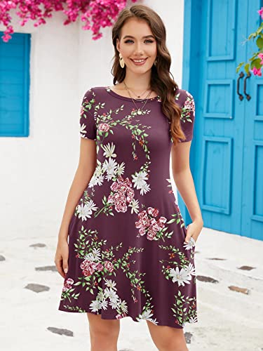 Image of KORSIS Summer Women's Dress Casual T-Shirt Short Sleeve Dresses Swing Flowy Beach Vacation Work Sundress with Pockets
