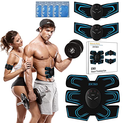 zociko EMS Electroestimulador Muscular Abdominales, Electroestimulacion Estimulación ABS Trainer para Abdomen/Brazo/Piernas/Cintur con 10PCS Reemplazo Gel Pad, Hombre y Mujeres