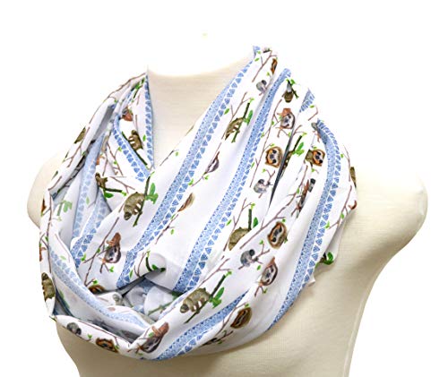 Di Capanni Sloth infinity scarf women accessories sloth lover apparel for her white blue soft fabric scarf4