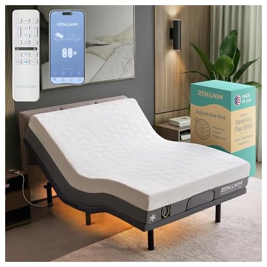 Renanim Adjustable Bed Frame with 12" Mattress Included Electric Massage - USB, Under Bed Light, Luxury Cooling Gel Memory Foam Mattress, App Control, Zero Gravity, Head and Foot Incline Base - Queen