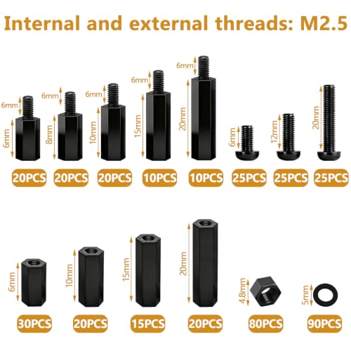 Image of 410PCS M2.5 Nylon Motherboard Standoffs Kit, Male Female Hex Spacer Standoff Screws Nuts Suitable for Circuit Board, PCB Board etc