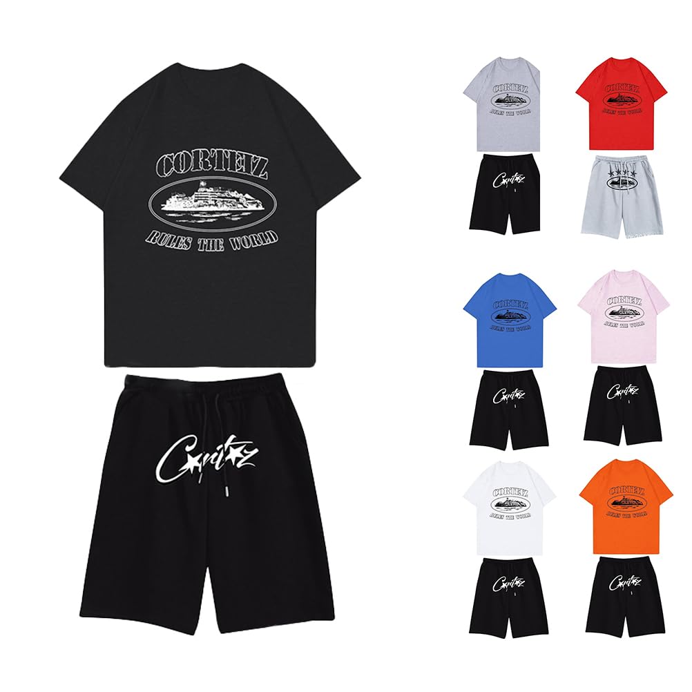 Tracksuit Uomini Y2K Gothic Jogging Suit Manica Corta Sport Leisure Suit Estate Amanti Stampa Collo Rotondo Shorts e T-shirt Set