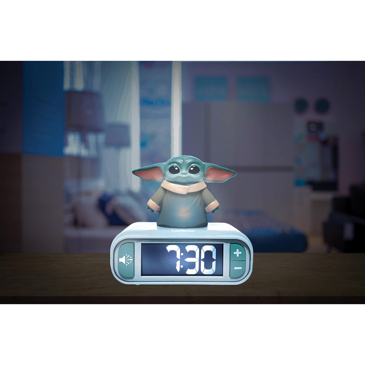 LEXIBOOK, Star Wars, Despertador - Luz Nocturna Grogu con Efectos de Sonido, Verde, RL800SW