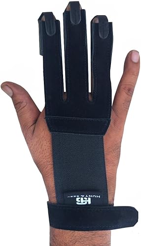 Miniatura 3 de Hunt & Seek Guante de tiro con arco - Guantes de caza de cuero de gamuza para arco recurvo y compuesto - Protector de tres dedos unisex
