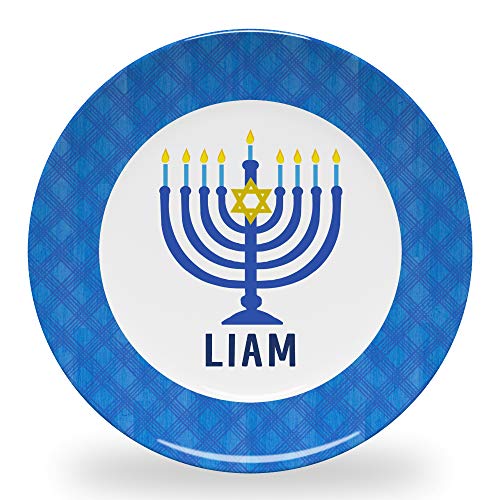 Tiny Expressions - Personalized Holiday Plates for Kids with Customized Name | BPA Free | Dishwasher Safe | Made in the USA (Hanukkah Plate)