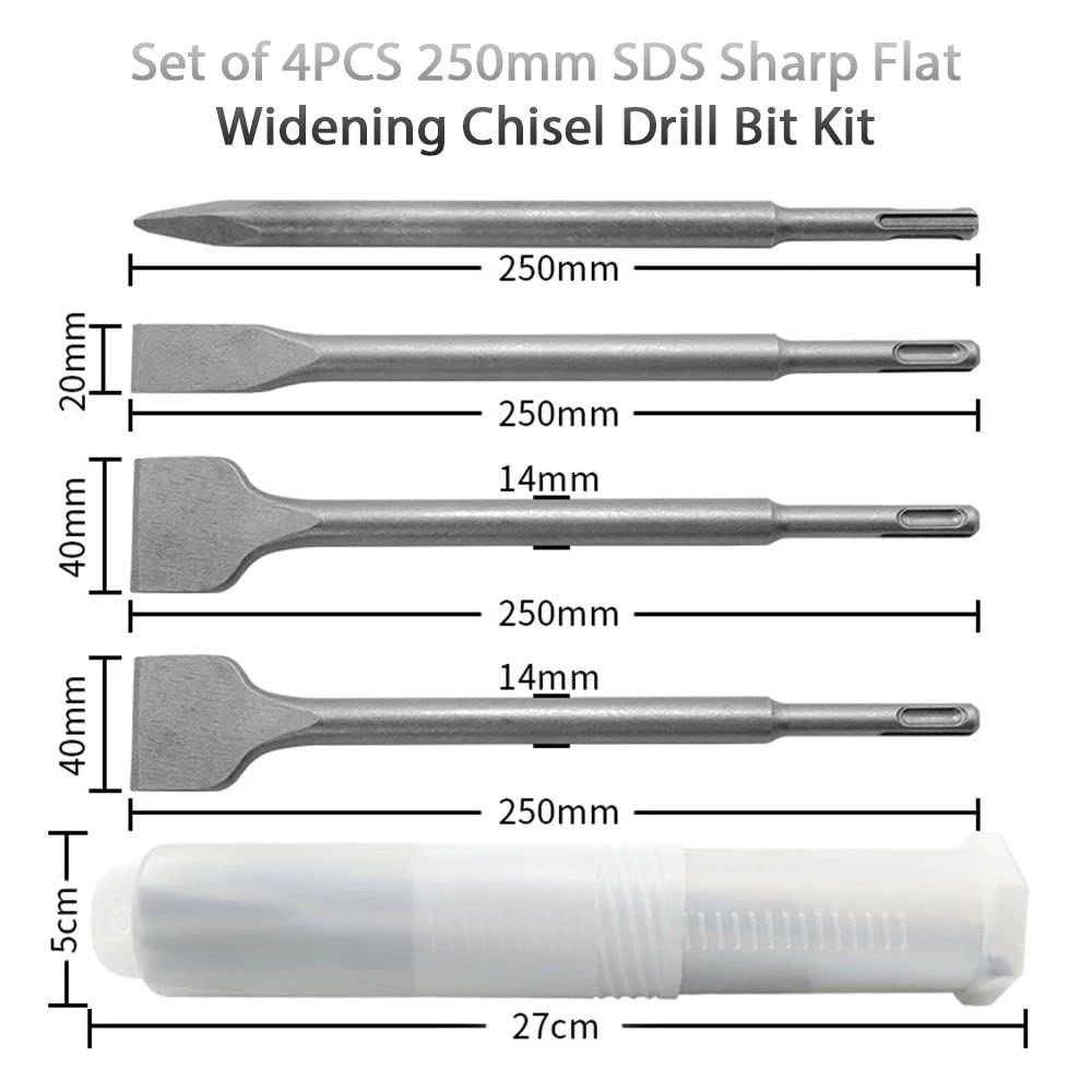 Ensemble de 4PCS 250mm SDS S-Harp Flat Widening Burin pour Brique Pierre Béton
