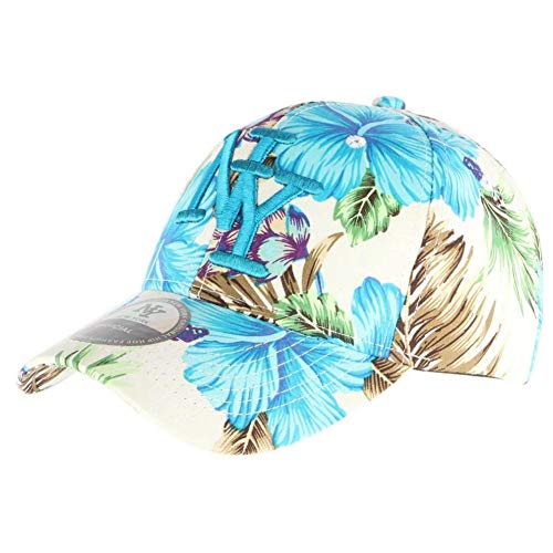 Casquette enfant NY bleu et beige fleurie Hip Hop Honour 7-12 ans