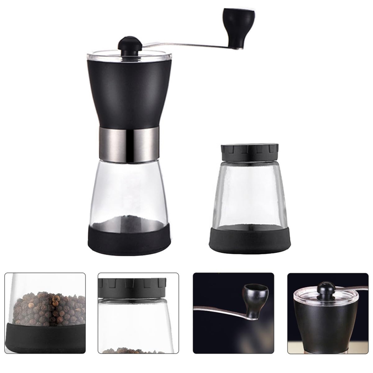 Molino de Manivela Manual para Café Recipiente de Vidrio Sellado, Acero Inoxidable y Cerámica, Fácil Desmontaje y Protección Ambiental para Cocina y Oficina