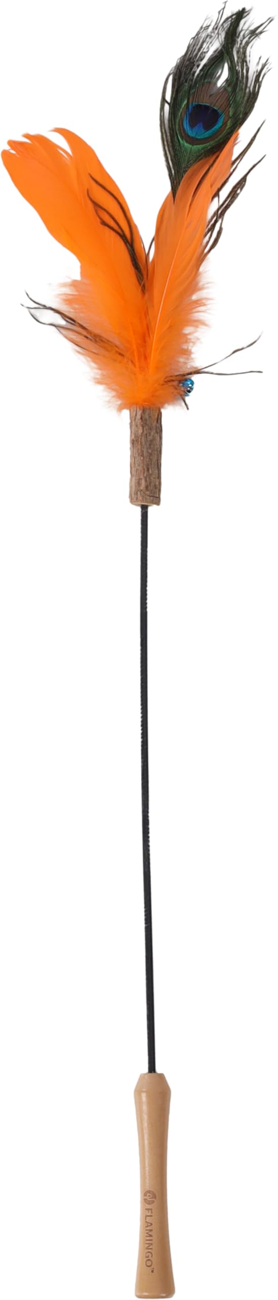 Flamingo giochi per gatti – canna da gioco per gatti Lindy 45cm, manico in legno, con matatabi, campanellino e piume – Nessuna scelta di colore possibile