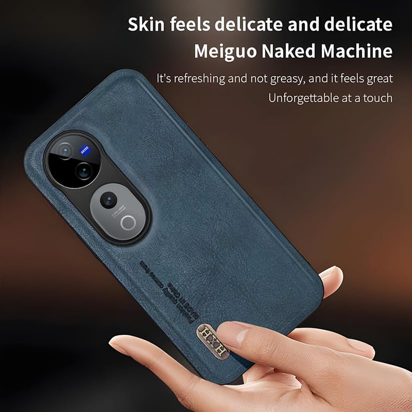Image of Cover Compatible with Vivo V40 Pro 5G Skin Feel Shockproof Magnetic Phone PU Leather Case | Shockproof | Precision Fit & Secure Grip | Luxury Protective Back Cover (Blue)