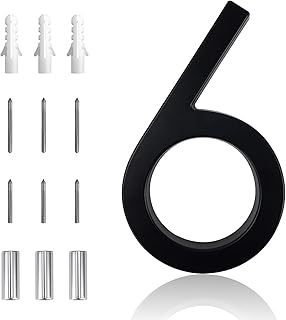 6 Inch Modern House Numbers, Deamos Floating House Number, Zinc Alloy Home Address Number for House with Matte Finish Black Floating Mount or Flush Mount Zinc Alloy (Number 6)