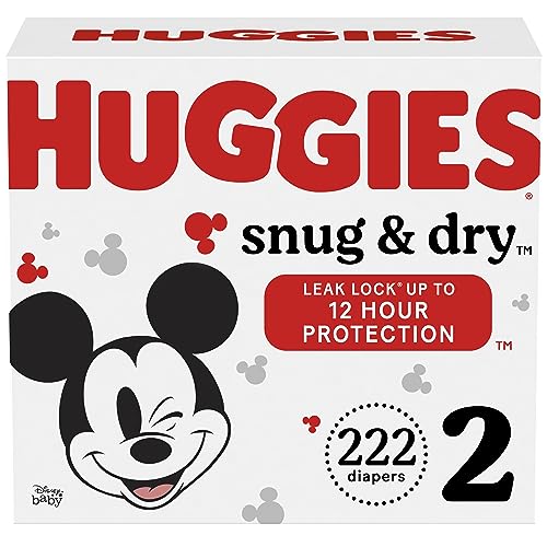 Huggies Size 2 Diapers, Snug & Dry Baby Diapers, Size 2 (12-18 lbs), 222 Count (3 packs of 74), Packaging May Vary