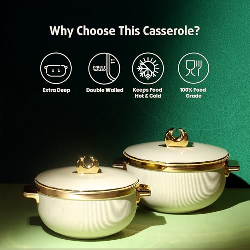 Image of SELVEL Royal Linex Casserole Collection | Insulated Hot Cases | Stainless Steel Inner | BPA-Free | Brown & Lime Green | (Royal Linex Casserole - Lime Green, Set of 2 (600ml + 1200ml))