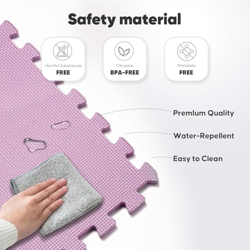Image of 32 Pack Home Gym Mat, Puzzle Exercise Mat, EVA Interlocking Foam Floor Tiles for Home Workout Equipment and Kids' Play Areas - Blue, 24 in x 24 in x in - (Pink, 32 Pack(128 SQ FT))