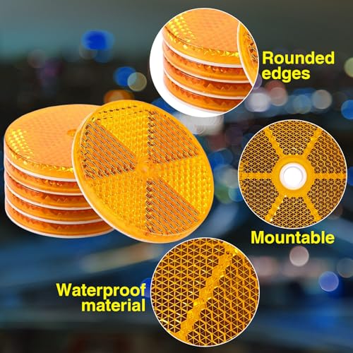 Image of 21 Pcs Reflectors,Round Reflectors Screw with Center Mounting Hole for Mailboxes,Driveway,Tunnels,Post,Cars,Ship,Trailer Reflector,Garage Fence Door(White,Red,Yellow)