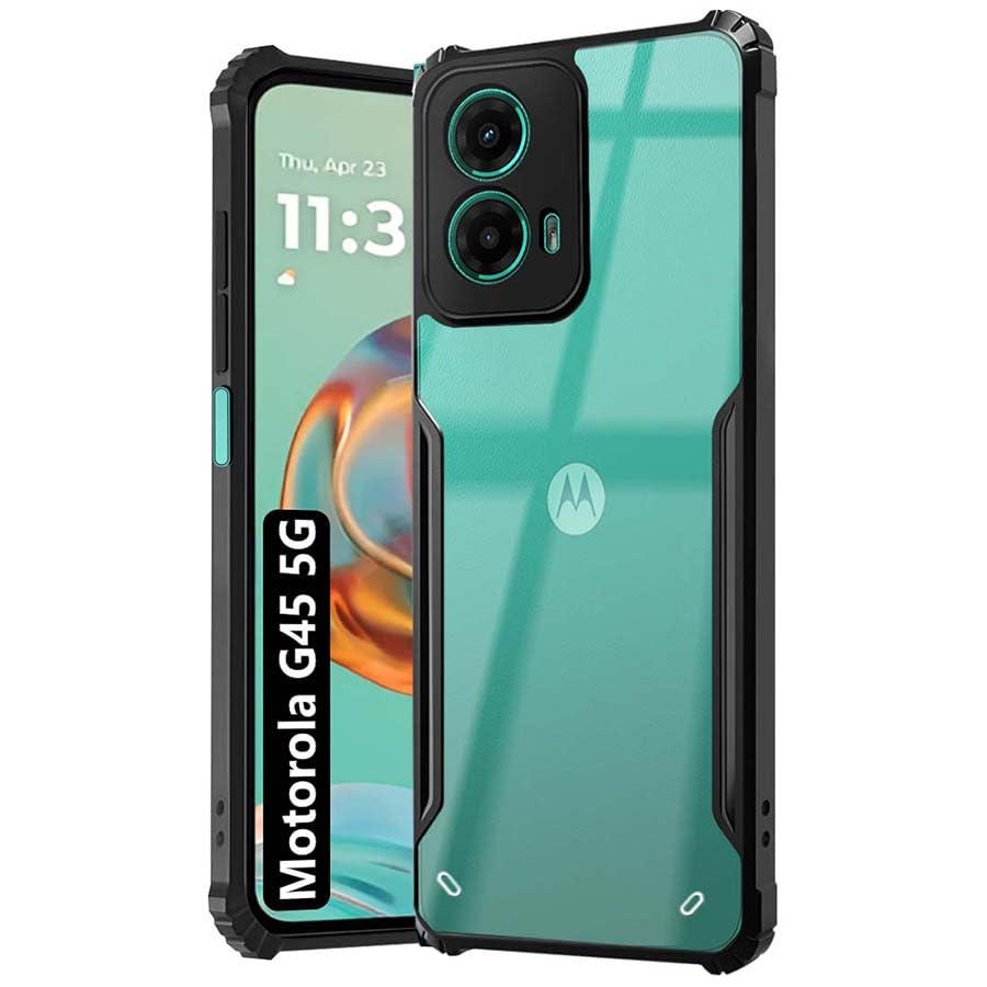 Fashionury Shockproof Crystal Clear Back Cover Case for Motorola G45 5G | Protective Design | 360 Degree Protection | Transparent Back Cover Motorola G45 5G (Black Bumper) (B0DF6BM117) Amazon Price History, Amazon Price Tracker