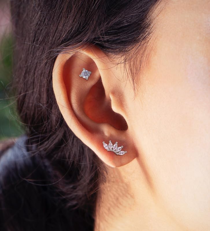 925 Sterling Silver Hypoallergenic Cartilage Earrings Studs Set for Multiple Piercing for Women Handmade CZ 14K Gold Plated Stacks Stud Earrings for Helix Tragus Conch Piercing Jewelry - Image 3