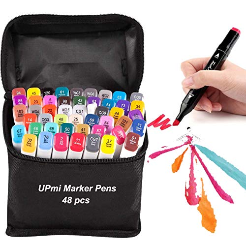 Copic Markers 48 Colors,Alcohol Markers Brush Tip Markers for Kids Adult Drawing Outlining and Anime Coloring Book with Canvas Bag,Prismacolor Markers (Black)