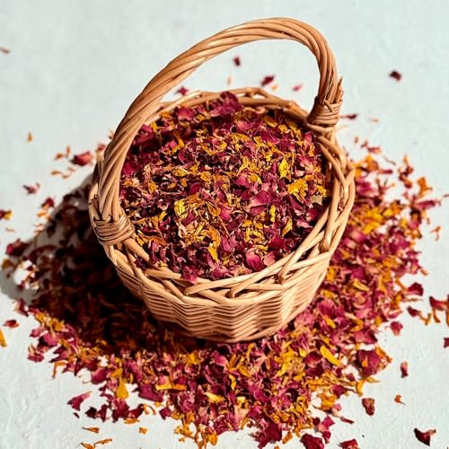 'Indian Summer' 1 Litre Deep Burgundy Rose & Orange Marigold Wedding Confetti Eco Biodegradable Natural Flower Petals (326)