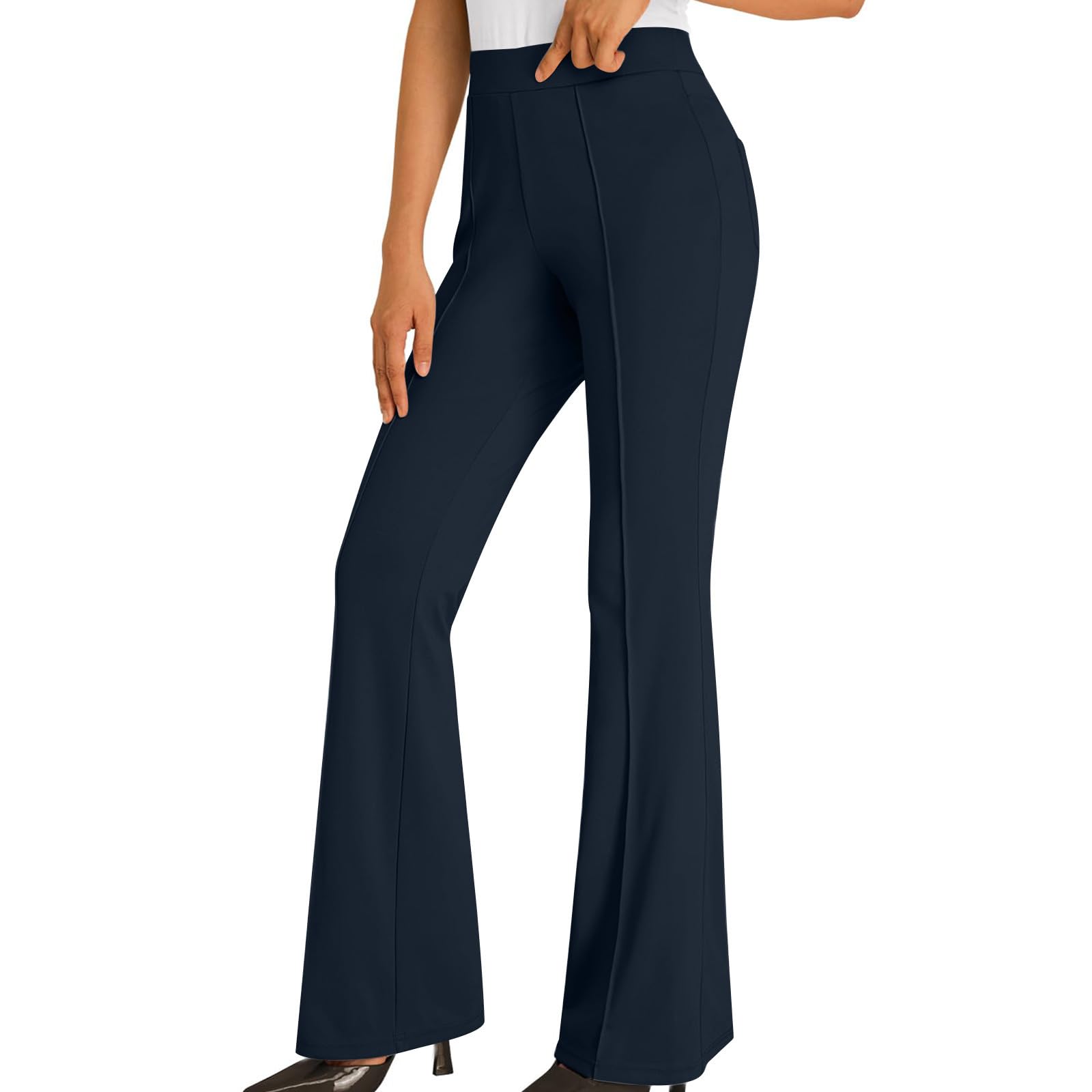 Flare Pants for Women Pull On High Waisted Wide Leg Trousers Stretch Bell Bottom Business Work Dress Pants