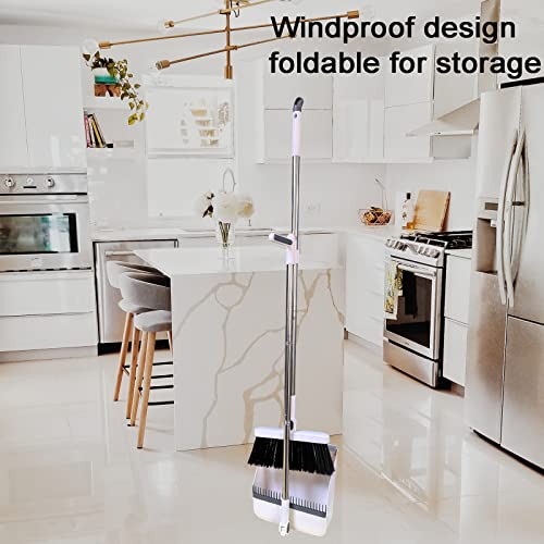 Roellgs Besen Kehrschaufel Set mit Kammzähnen Winddicht Vertikal Langstiel Besen Kit Kehrschaufel Set Haushalt Reinigung Sweep (Weiß) – Bild 3