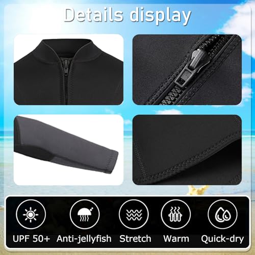 Chaqueta de buceo 3mm para hombre y mujer, manga larga con cremallera frontal, traje térmico para protección contra frío, sol y medusas miniatura 4