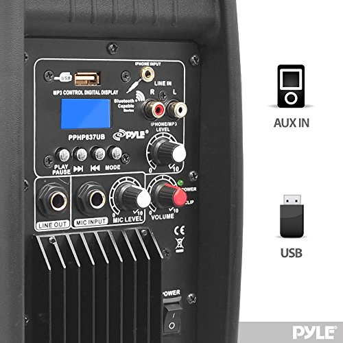 Pyle PPHP837UB Powered Active Pa System Loudspeaker Bluetooth W/ Microphone 8-Inch Bass Subwoofer Stage Speaker Monitor Built-In Usb thumb #1