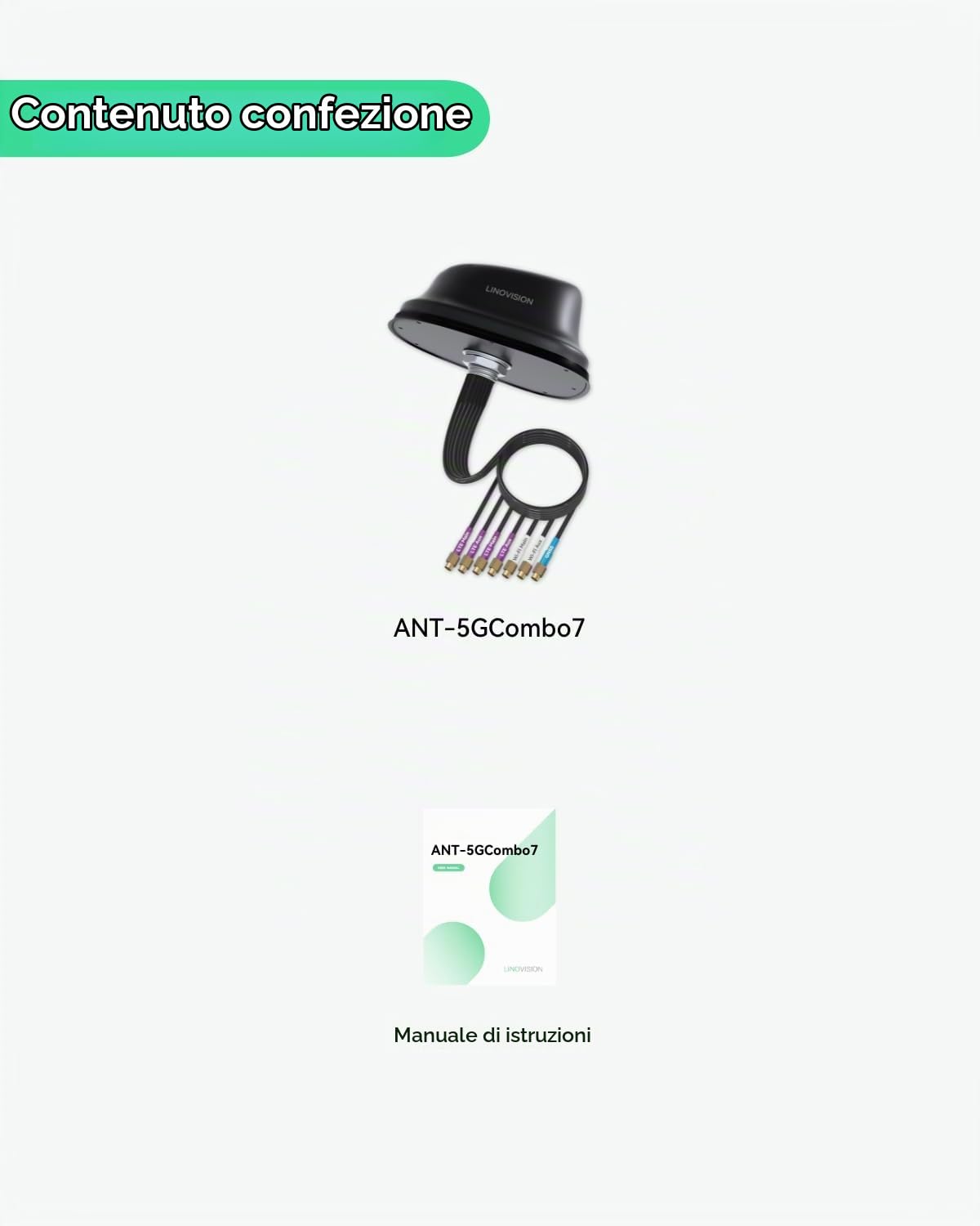 LINOVISION Antenna 5G LTE MIMO Combo 7-in-1, 4X 5G LTE, 1x GNSS, 2X Wi-Fi, Antenna SMA da tetto per esterni con cavo da 3 m, funziona con Teltonika RUTM50, RUTX50, TRB500, RUTC50 (PR1KC640)