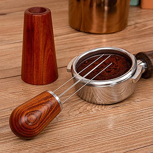 Espresso Coffee Stirrer, Natural Wood Handle Coffee Stirring Tool with Stand, Stainless Steel Coffee Stirrer Needle Distributor for Espresso Distribution